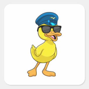 Sticker Carré Canard comme pilote avec casquette pilote