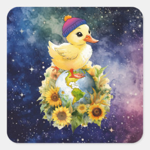 Sticker Carré Canard dans Bisexual Drapeau couleurs Beanie sur l