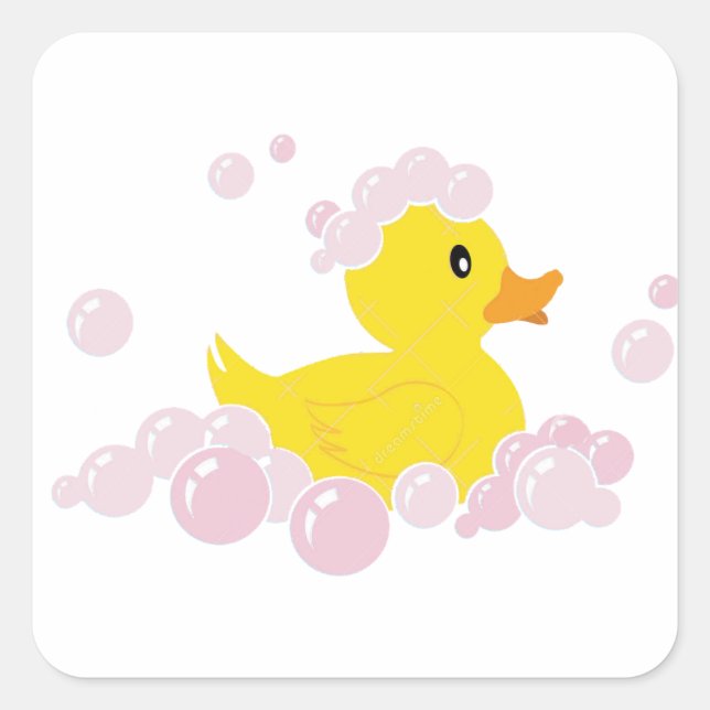 Sticker Carré Canard dans les bulles roses (Devant)