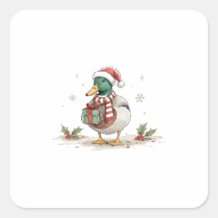 Sticker Carré Canard de Noël avec chapeau de Père Noël pour amat
