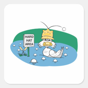 Sticker Carré canard drôle avec casquette dur en évitant les bal