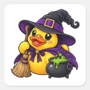 Sticker Carré Canard en caoutchouc sorcière Halloween Chaudron