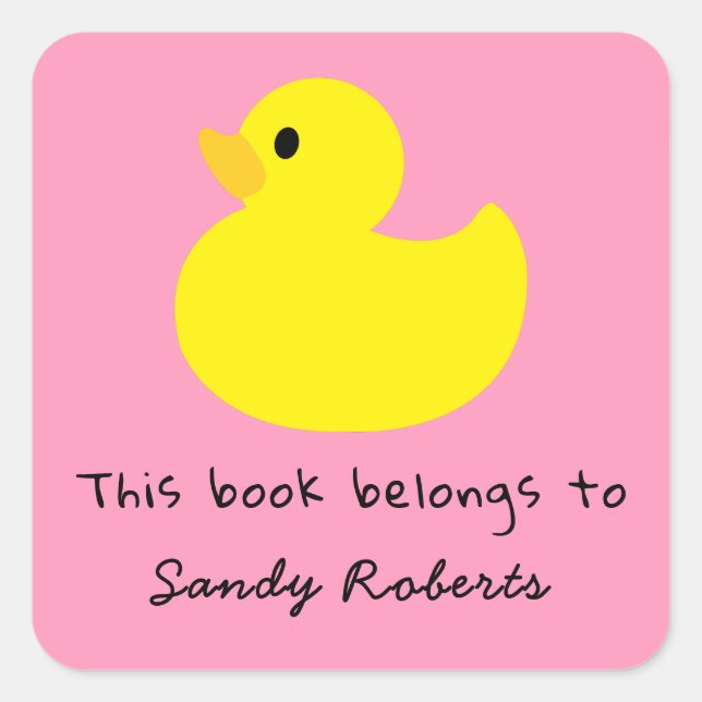 Sticker Carré Canard jaune - ce livre appartient à (Devant)