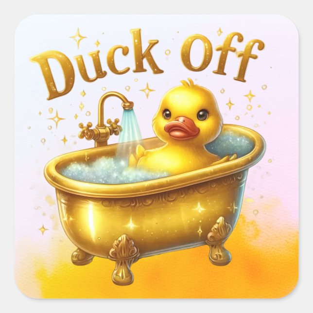 Sticker Carré Canard jaune dans la baignoire (Devant)