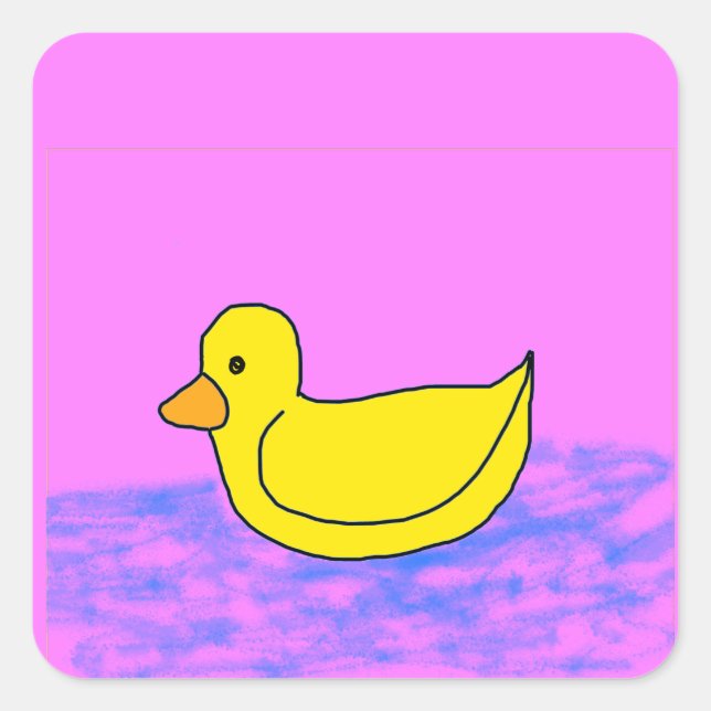 Sticker Carré Canard jaune mignon sur rose (Devant)