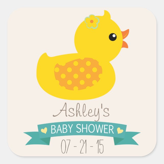 Sticker Carré Canard turquoise et jaune, canard; Baby shower (Devant)