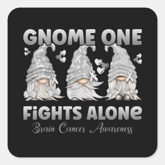 Sticker Carré Cancer du cerveau Gray Ribbon Gnome (Devant)