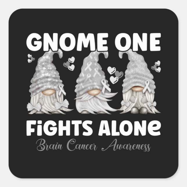 Sticker Carré Cancer du cerveau Gray Ribbon Gnome (Devant)