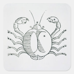 Sticker Carré Cancer (le crabe) une illustration du 'poétique