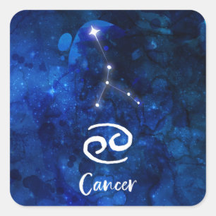 Sticker Carré Cancer Zodiaque Constellation Bleu Galaxie Céleste