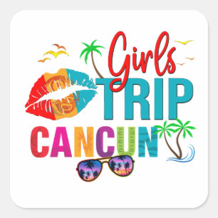 Sticker Carré Cancun Mexique Girls Trip Colorful Vacances