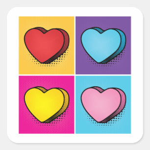 Sticker Carré Candy Heart Hearts Pop Art Valentine's Day