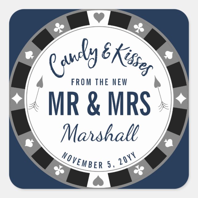 Sticker Carré Candy & Kisses du nouveau M. et Mme Navy Poker (Devant)
