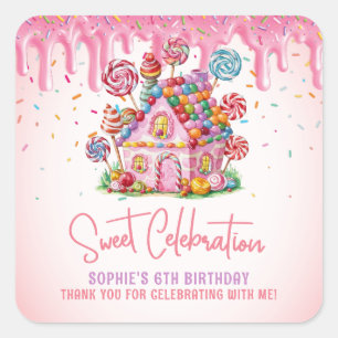 Sticker Carré Candyland Sweet Celebration Anniversaire Merci