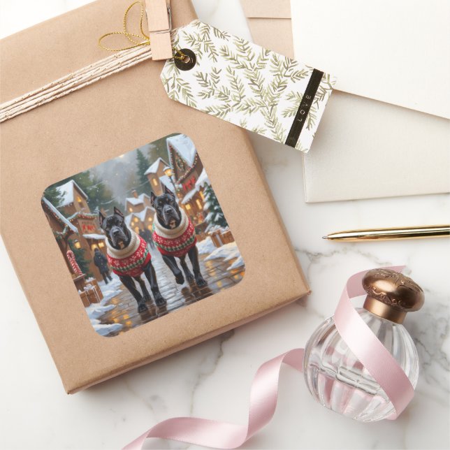 Sticker Carré Cane Corso Dogs Christmas Snow Holiday (Cadeaux)