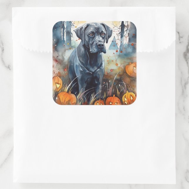 Sticker Carré Cane Corso Halloween avec citrouilles épouvantable (Sac)