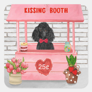 Sticker Carré caniche Chien Valentine's Day Kissing Booth