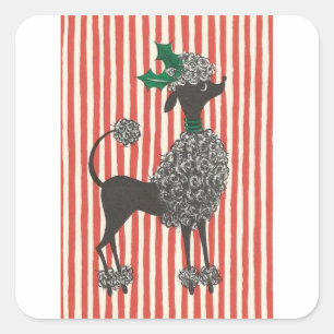 Sticker Carré Caniche de Noël