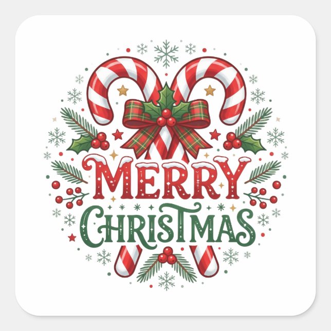 Sticker Carré Canne de bonbon Joyeux Noël  (Devant)