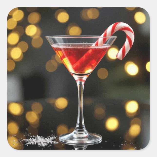 Sticker Carré Canne de Noël dans un cocktail (Devant)
