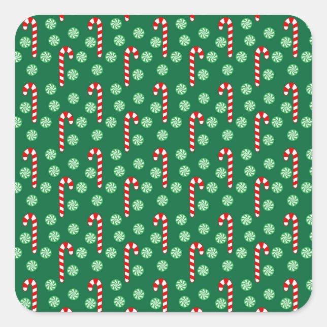 Sticker Carré Canneberges Rouges et Vertes de Noël (Devant)