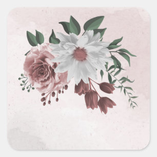 Sticker Carré cannelle rose rose blanc floral
