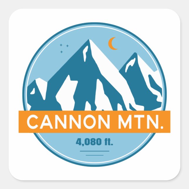 Sticker Carré Cannon Mountain New Hampshire Stars Moon (Devant)