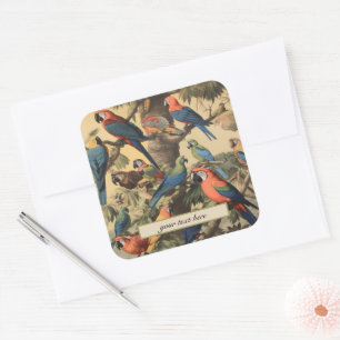Sticker Carré Canopée de perroquet de luxe botanique vintage sur