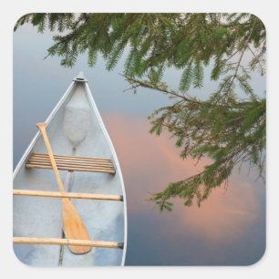 Sticker Carré Canot sur le lac au coucher du soleil, Canada