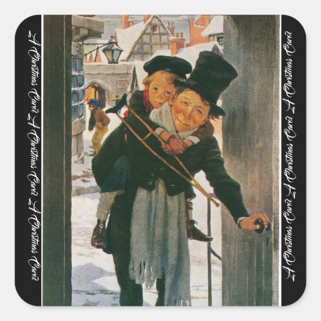 Sticker Carré Cantique de Noël "Bob Cratchit et Tiny Tim" (Devant)