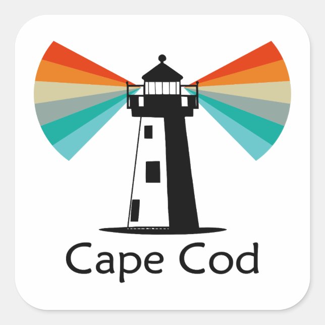 Sticker Carré Cape Cod Massachusetts Phare Arc-en-ciel (Devant)