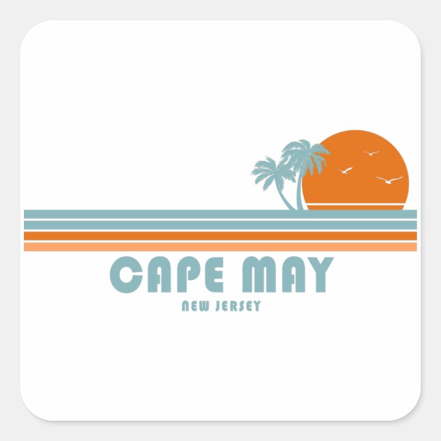 Sticker Carré Cape May New Jersey Sun Palm Trees (Devant)