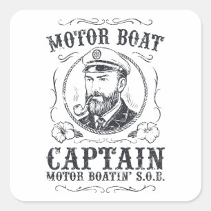 Sticker Carré Capitaine de bateau à moteur drôle Pontoon bateau