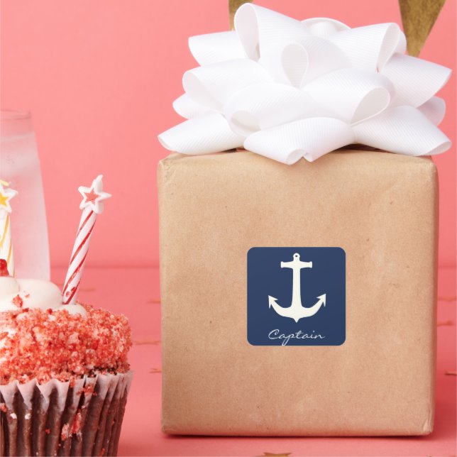Sticker Carré Capitaine de l'ancre funky mer océan voile (Fête)