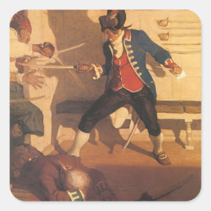Sticker Carré Capitaine pirate vintage, combat d'épée par NC Wye