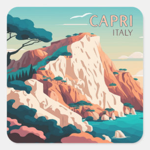 Sticker Carré Capri Italie Citron Méditerranée île Rétro