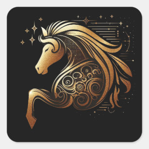 Sticker Carré Capricorne Zodiaque Cheval en Or Astrologie