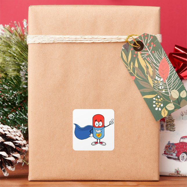 Sticker Carré Capsule de pilule de dessin (Créateur téléchargé)