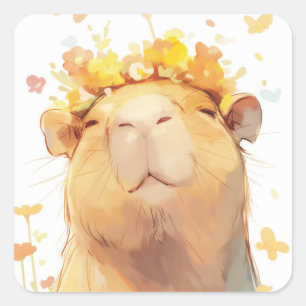 Sticker Carré Capybara Couronne florale