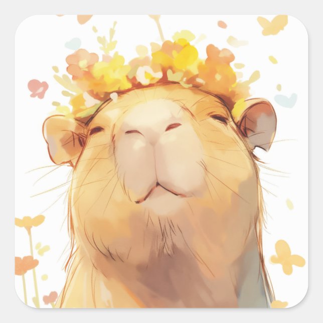 Sticker Carré Capybara Couronne florale (Devant)