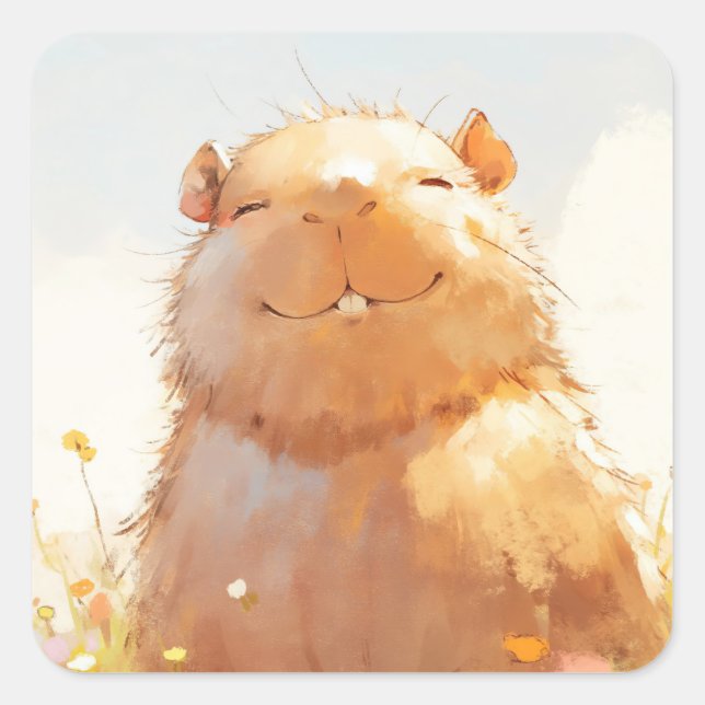 Sticker Carré Capybara Détendu et Douillet (Devant)