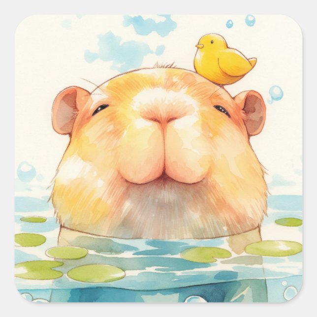Sticker Carré Capybara et Ami Oiseau (Devant)