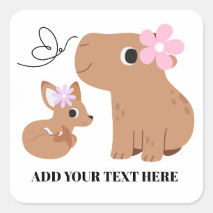 Sticker Carré Capybara et renard mignons 