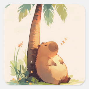 Sticker Carré Capybara faisant la sieste sous un palmier