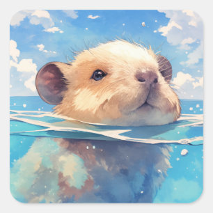 Sticker Carré Capybara Merveilleux Monde Aquatique