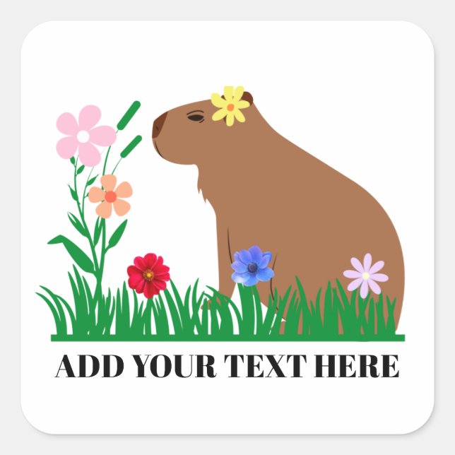 Sticker Carré Capybara Mignon Et Fleurs  (Devant)