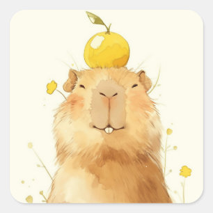 Sticker Carré Capybara Orange Vous Êtes Heureux