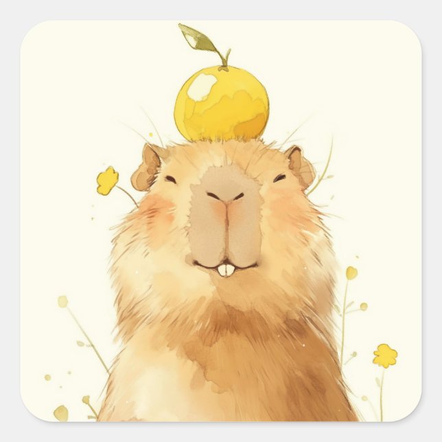 Sticker Carré Capybara Orange Vous Êtes Heureux (Devant)
