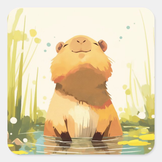 Sticker Carré Capybara profitant de l'eau (Devant)