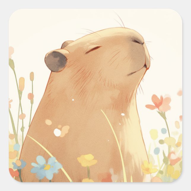 Sticker Carré Capybara rêvant (Devant)